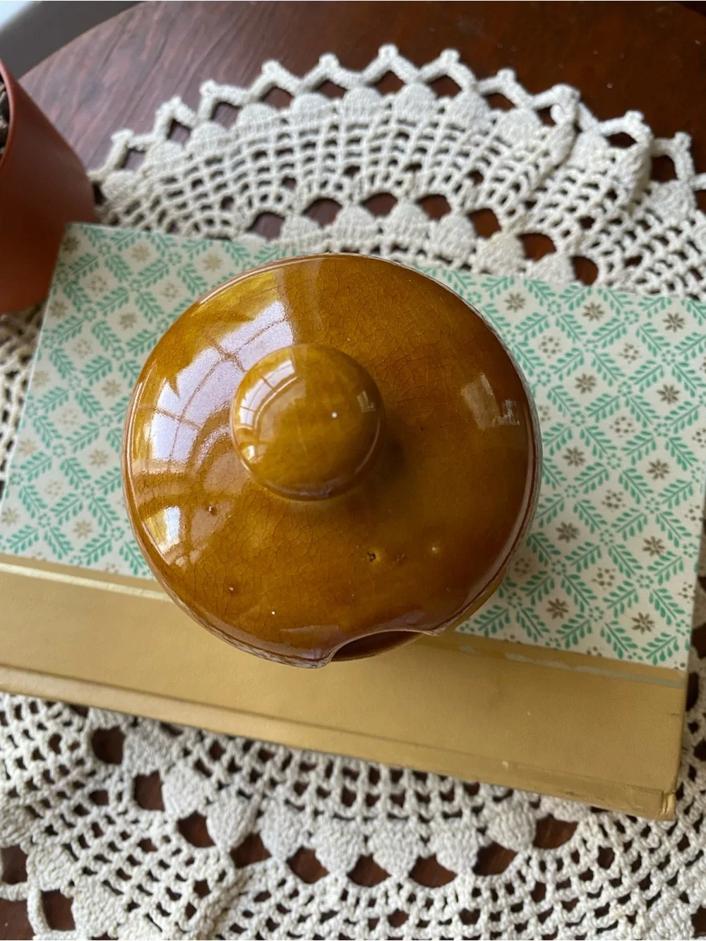 Vintage Japan Brown Glazed Ceramic Sugar Set